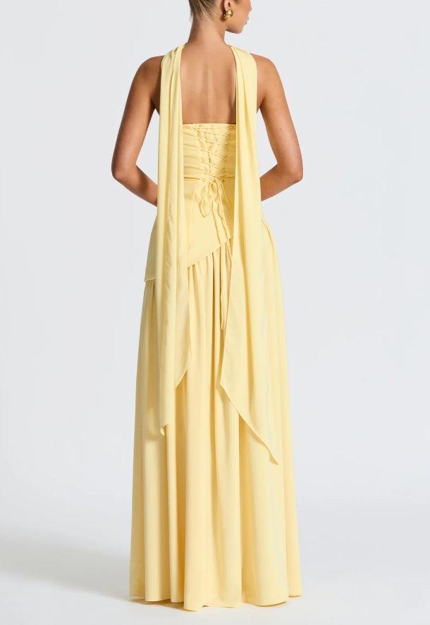 Esmee | Schulterfreies Maxikleid mit Schlitz und Schleifen-Detail