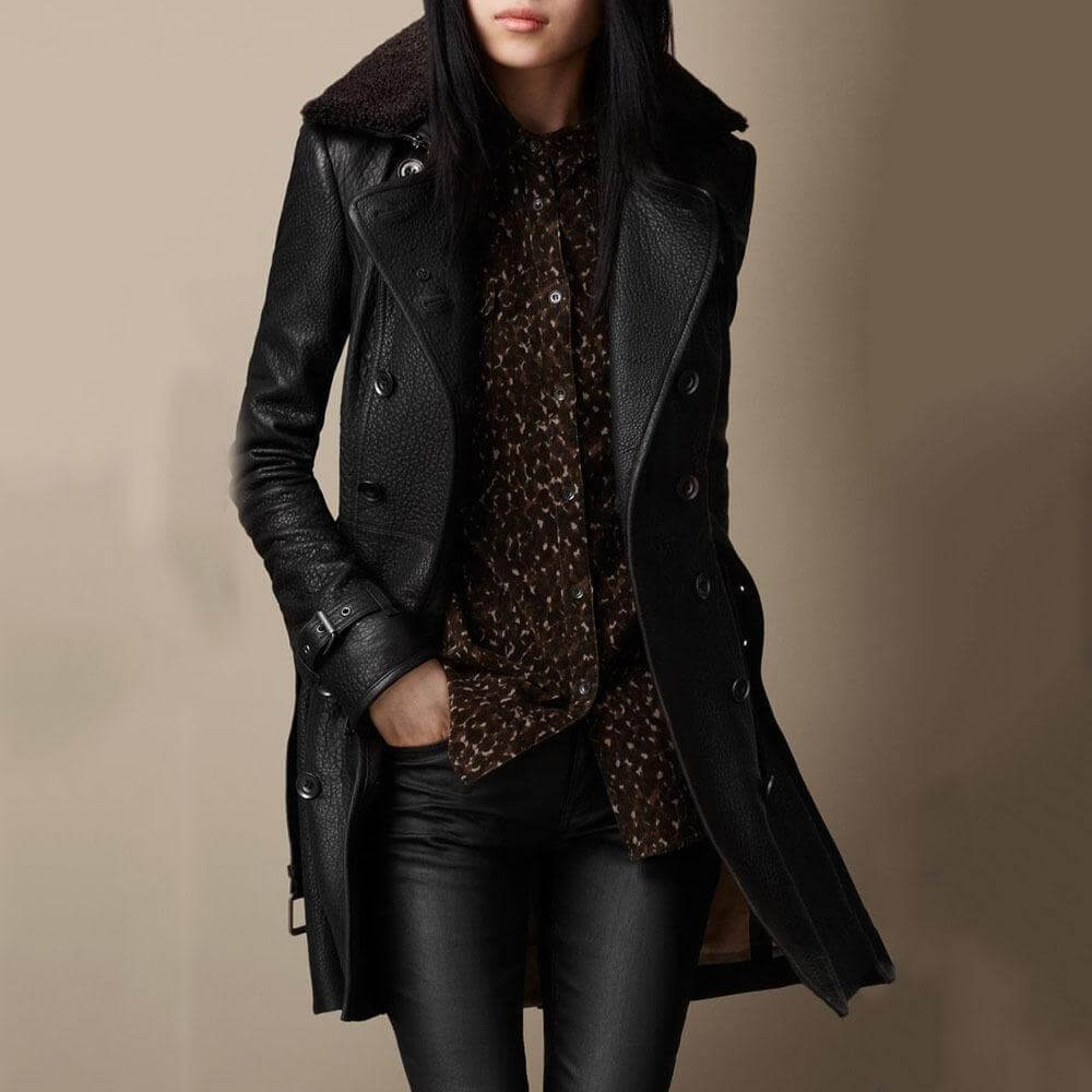 Lena | Eleganter 3/4 Leder-Mantel