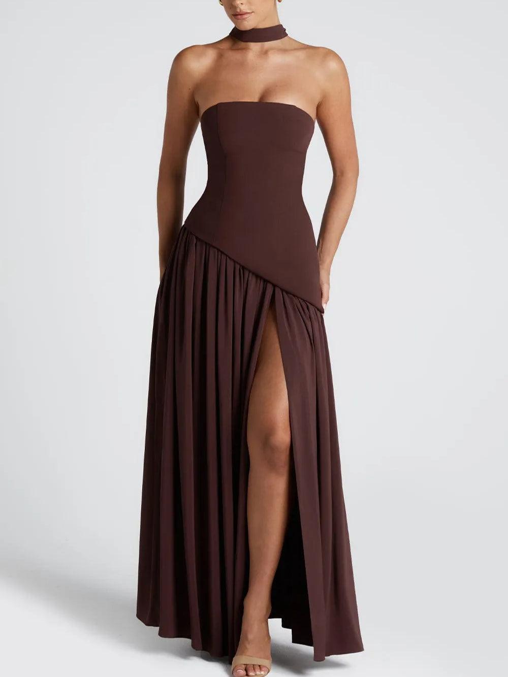 Esmee | Schulterfreies Maxikleid mit Schlitz und Schleifen-Detail