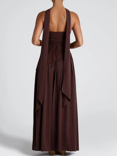 Esmee | Schulterfreies Maxikleid mit Schlitz und Schleifen-Detail